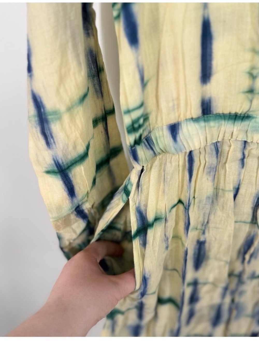 Maison Hotel Tie Dye Long Sleeve Side Cotton Casual Classic Maxi Dress - Picture 3 of 4